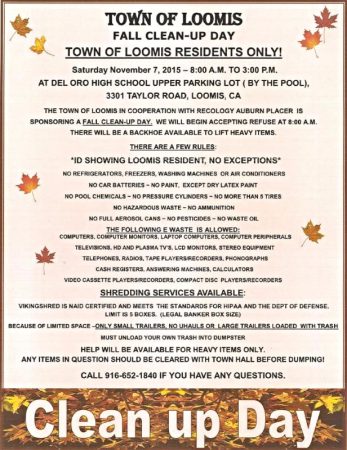 November 7 Town of Loomis Fall Clean
